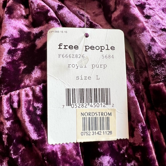 Free People Dress Oh So Easy Crushed Velvet Babydoll Mini Royal Purple Sz L NWT - Picture 8 of 9
